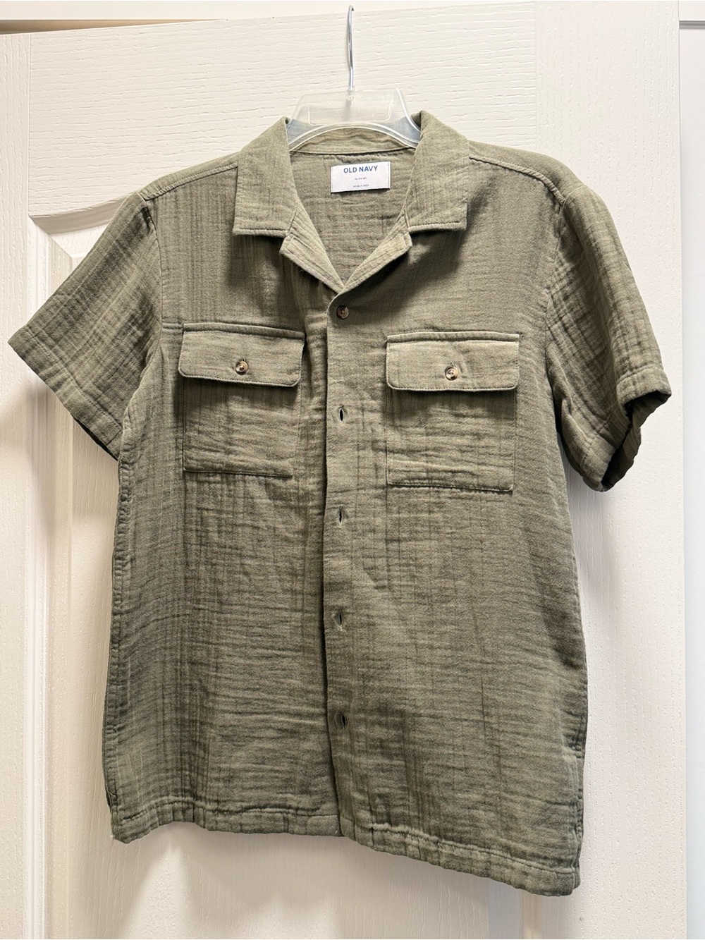 Old Navy Women’s Olive Short-Sleeve Button-Up Shirt